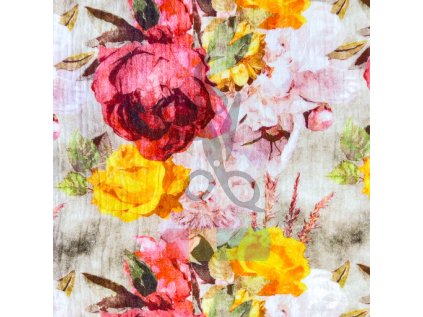 [S1792R 3682] [S1792R] Double Gauze Crinkled Digital Printed Flower Garden (Design B)