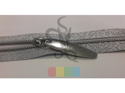 zip spirálový v metráži - stříbrný na stříbrné pásce - 5 mm