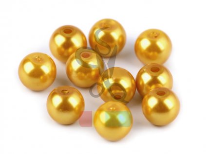 skleněná vosková perla - 8 mm - zlatožlutá ( balení 5 ks)