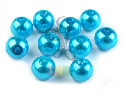 skleněná vosková perla - 8 mm - tyrkysová ( balení 5 ks)