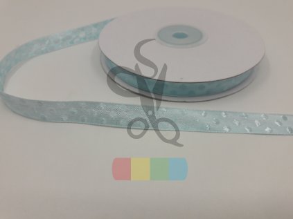 saténová stuha s puntíky 12 mm - světle modrá