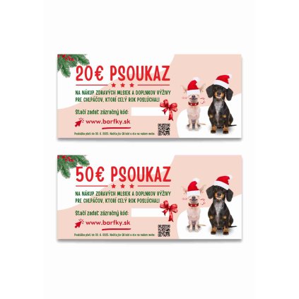 VIANOČNÝ PSOUKAZ - darček pre každého psíčkara v hodnote 20, 50, 75 a 100 eur