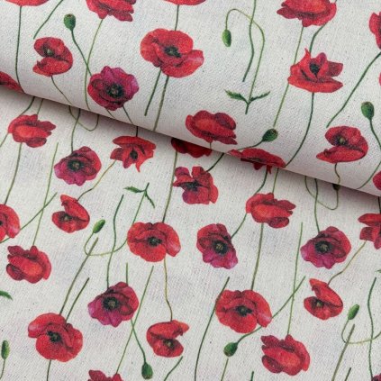167831 dekor leinen digital mohnblumen auf naturbeige