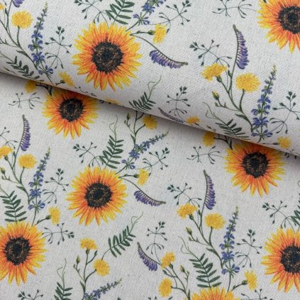 167837 dekor leinen digital sonnenblumen auf naturbeige