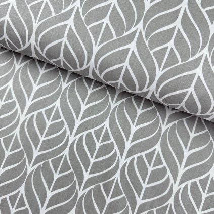 169028 bavlna vzorovana listy na sivom