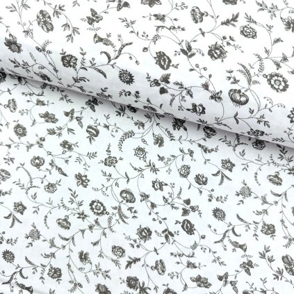 167894 baumwolle gemustert graue blumen auf wei