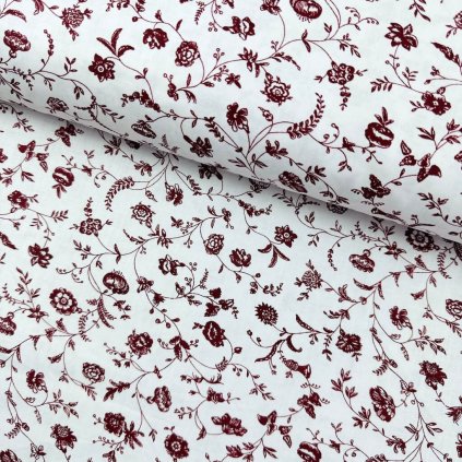 169037 3 bavlna vzorovana bordove kvietky na bielom