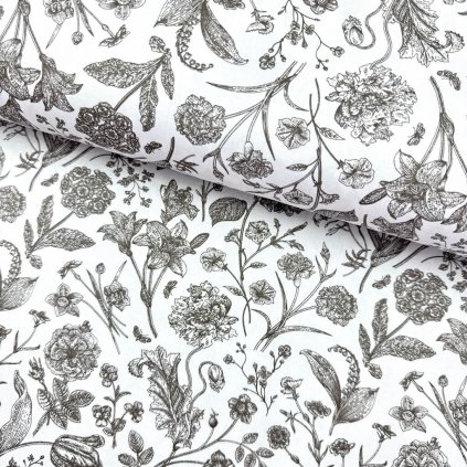 167918 baumwolle gemustert graue wiesenblumen auf wei