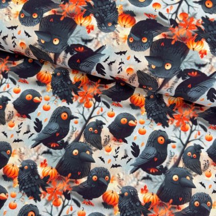169196 3 bavlna digital havrany halloween