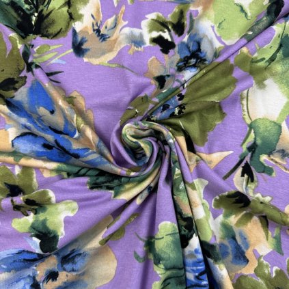 168262 viskose mit lycra blumen auf violett