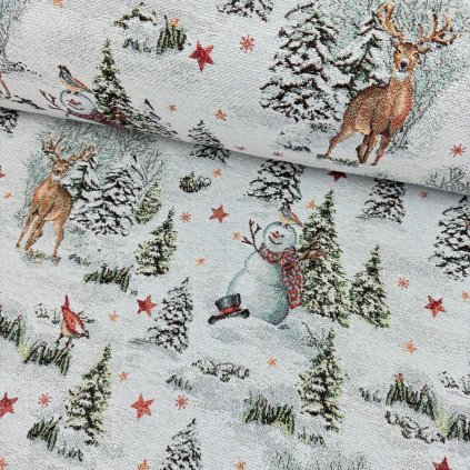 168319 1 gobelin weihnachten lurex schneemann mit hirsch auf grau