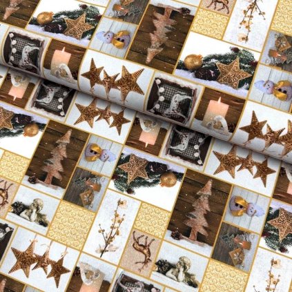 172379 bavlna digital vianoce patchwork hnedy
