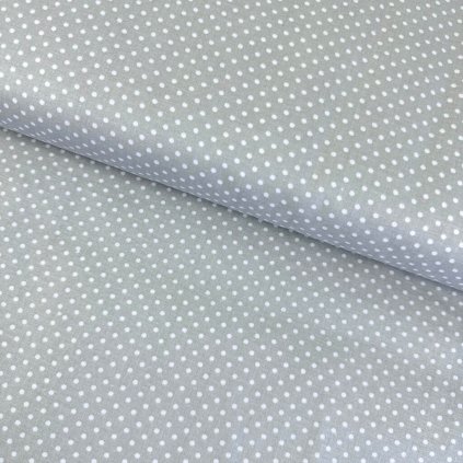 174254 1 bavlna vzorovana biele bodky 3 mm na sivom