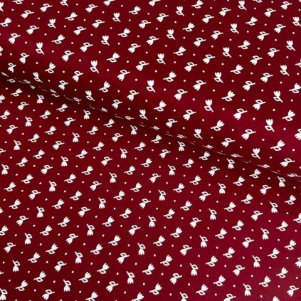 174593 4 bavlna ludovy vzor tulipan biely na bordovom