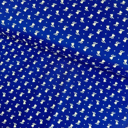 174605 3 bavlna ludovy vzor tulipan biely na modrom kralovskom