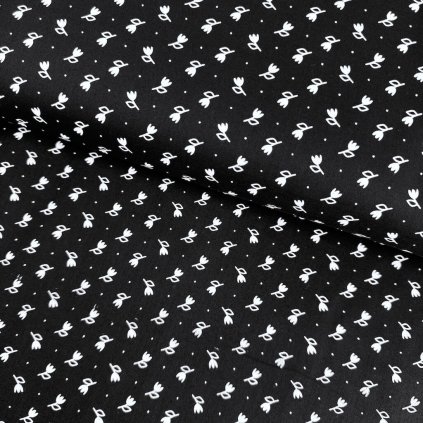 174599 4 bavlna ludovy vzor tulipan biely na ciernom