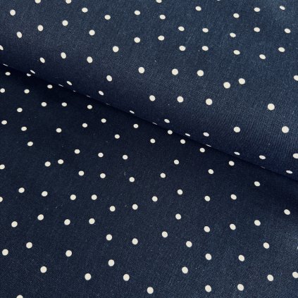 169711 leinen mit lycra 190g wei e punkte auf dunkelblau