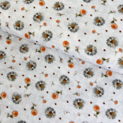 233036 bavlna digital 3d margarety a nechtiky na sivom