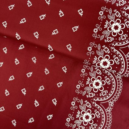 233225 4 bavlna ludovy vzor bordura stvorlistok bordova