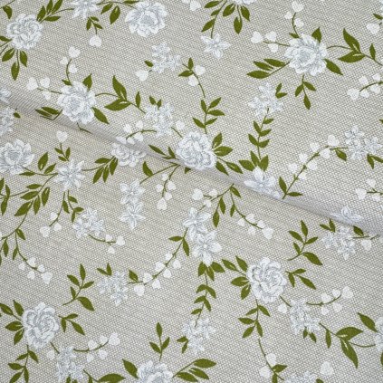 175790 4 bavlna vzorovana kvietky so srdieckami sedo biele