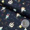 1011 3 bavlna vzorovana zvieraci pirati modra tmava