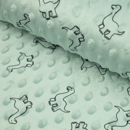 165525 minky vzor dinosaury na zelenej mint