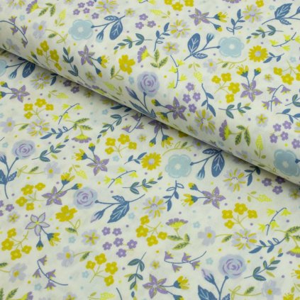 165969 bavlna organic fialove kvietky