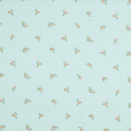 166564 muselin premium kvietky na mint zelenom
