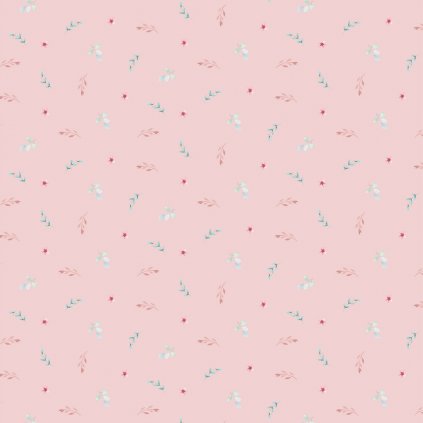 166600 bavlna popelin digital listocky na ruzovom