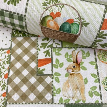 166749 4 spanielska loneta digital premium velka noc patchwork na zelenom