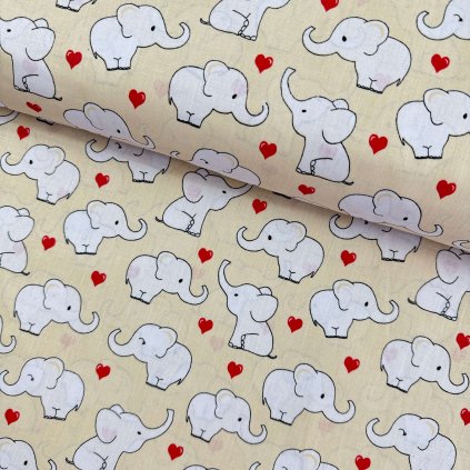 168983 3 bavlna vzorovana sloniky na vanilkovom