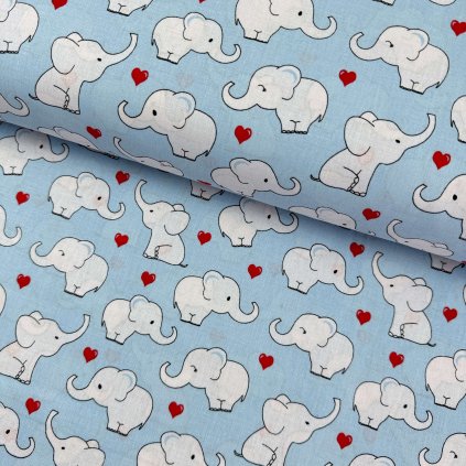 168986 3 bavlna vzorovana sloniky na modrom