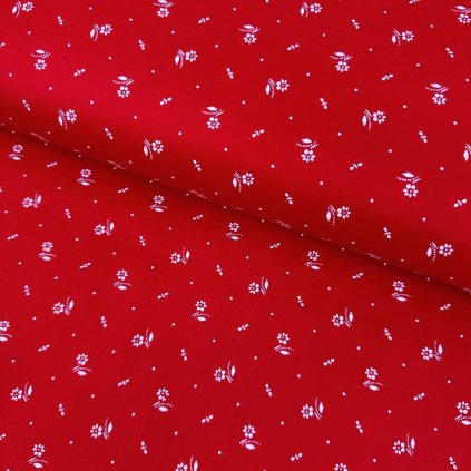 174617 bavlna ludovy vzor kvet mini na cervenom