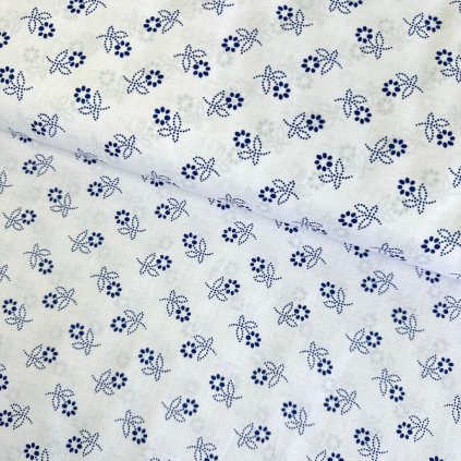 174626 4 bavlna ludovy vzor margaretka modra na bielom