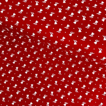 174596 4 bavlna ludovy vzor tulipan biely na cervenom