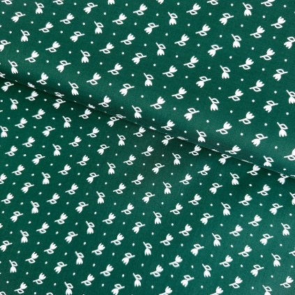 174602 4 bavlna ludovy vzor tulipan biely na tmavozelenom