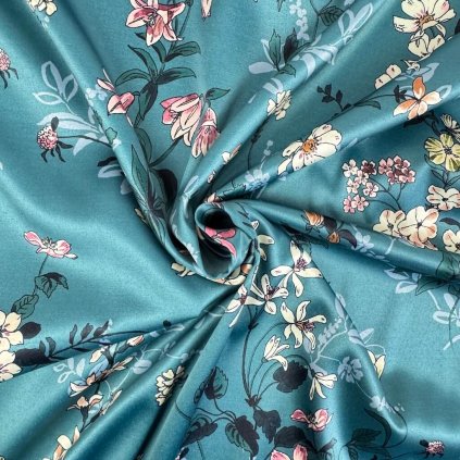 175616 4 satovka saten vzorovany kvety zelene bordura