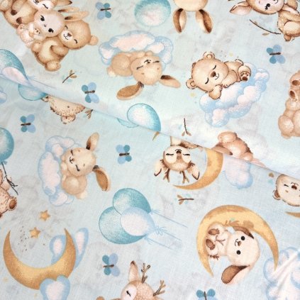 231542 2 bavlna vzorovana zvieratka na modrom