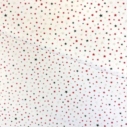 266027 3 bavlna vianoce hviezdicky cerveno zelene na vanilkovej