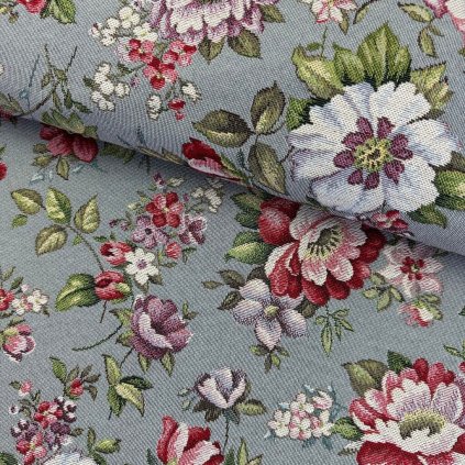 167124 gobelin premium pivonie na modrosivom