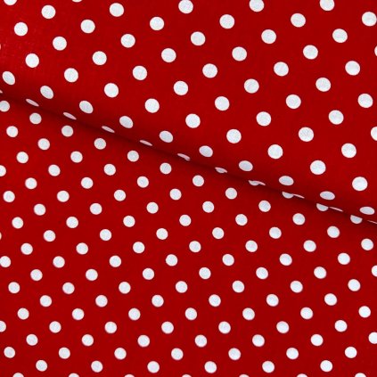 174251 3 bavlna vzorovana biele bodky 1 cm na tmavocervenom