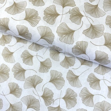 174281 4 bavlna vzorovana bezove ginko na bielom