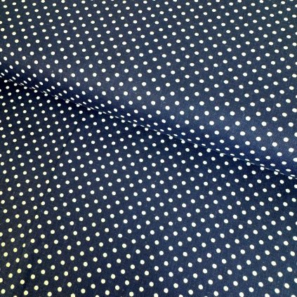 231548 3 bavlna vzorovana bodka 3mm biela na tmavomodrom