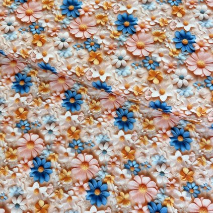 233027 5 bavlna digital 3d kvietky farebne