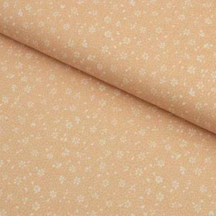 Pamut mintás - Fehér virágok sárgabarack színben