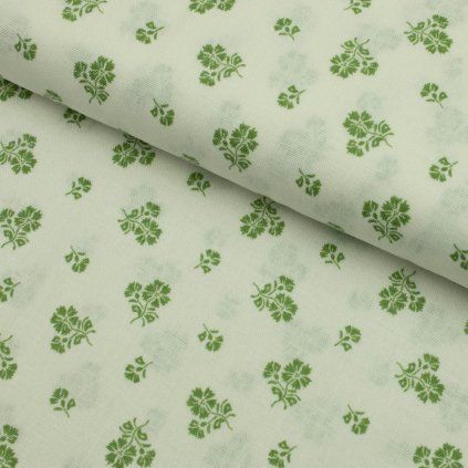Pamut mintás - Zöld virágok fehéren