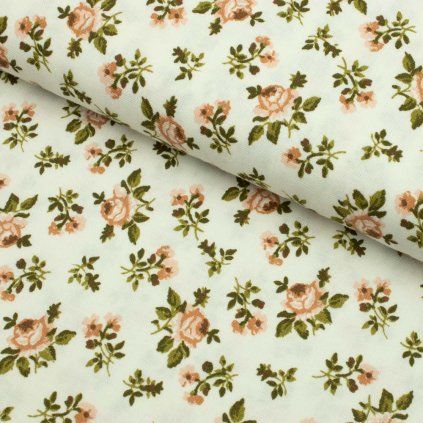 Pamut mintás - angol rózsák fehéren