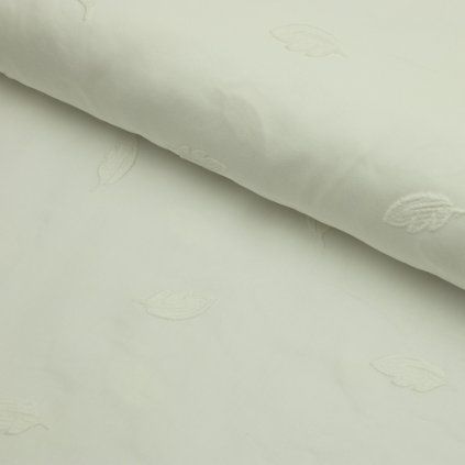 Pamut poplin - Hímzett levél - vajszínű