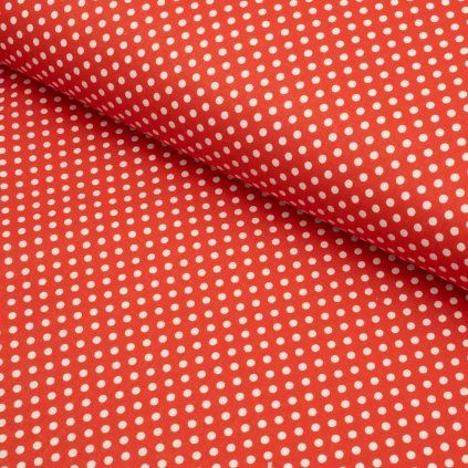 Pamut mintás - Fehér pöttyök (3 mm) piroson