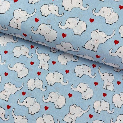Pamut mintás - Elefántok kék színben
